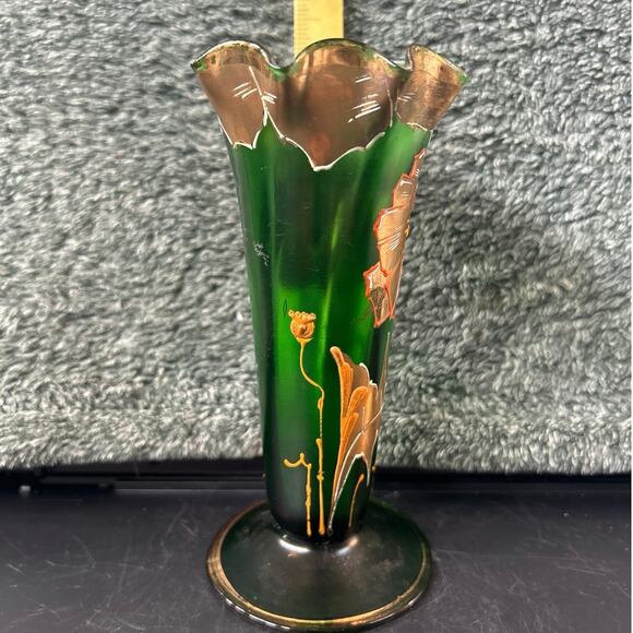 c1890 Moser Emerald Green Vase Gold Gilding Ruffle Top - Picture 4 of 11
